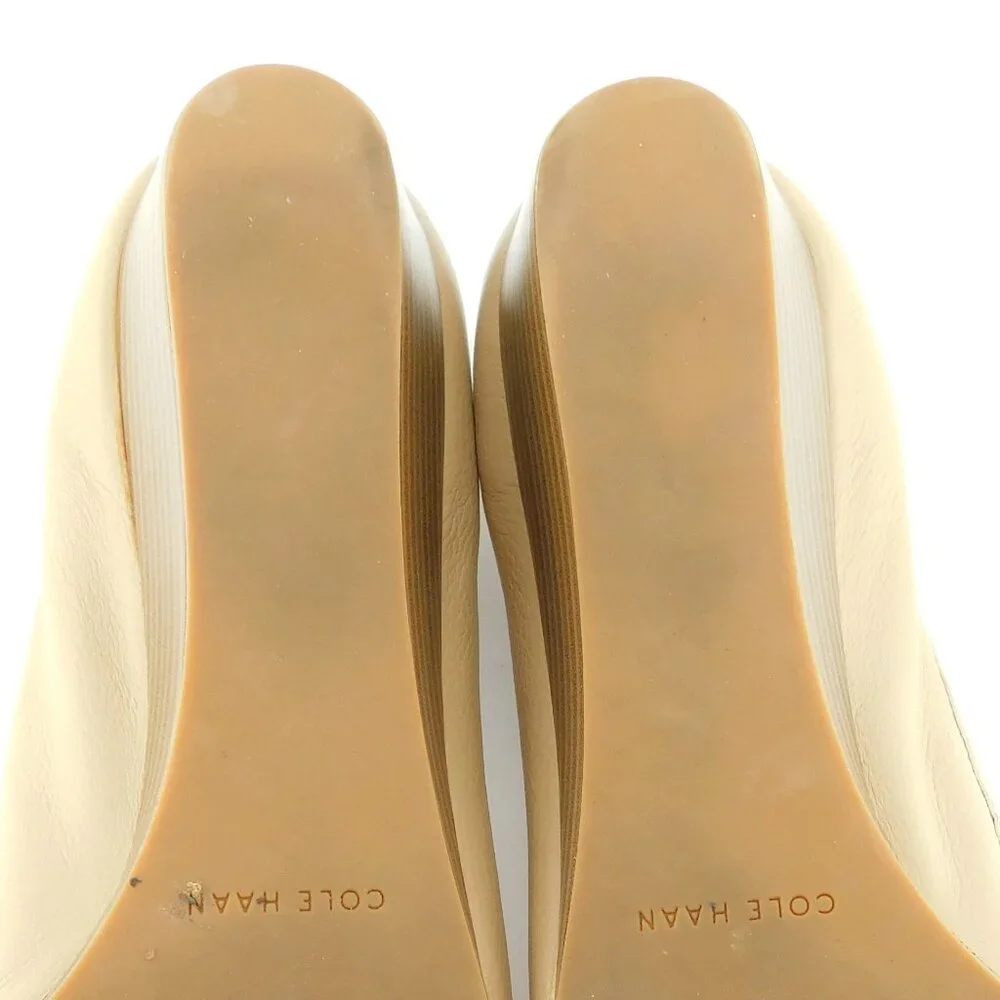 COLE HAAN Nude Beige Leather Cap Toe Wedge Ballet Heels 9.5 C